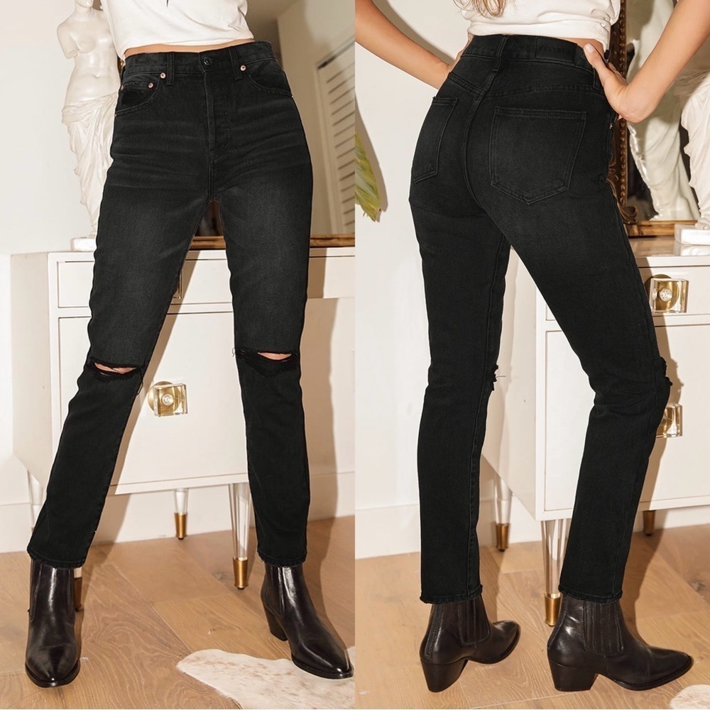 NWT Pistola Keaton High Rise Black Jeans Size 26 Slim Straight Distressed